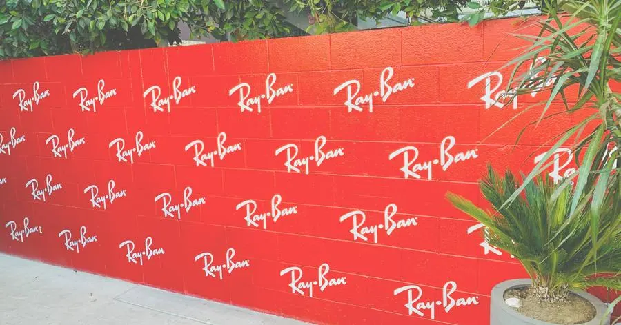 Custom Ray-Ban wall wrap on an exterior brick wall in Los Angeles, by Proago